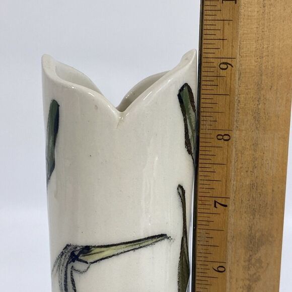 Nancy Salamon Clay Born Pottery Whimsical Art Pottery vase Hand Painted Crane - Picture 15 of 15